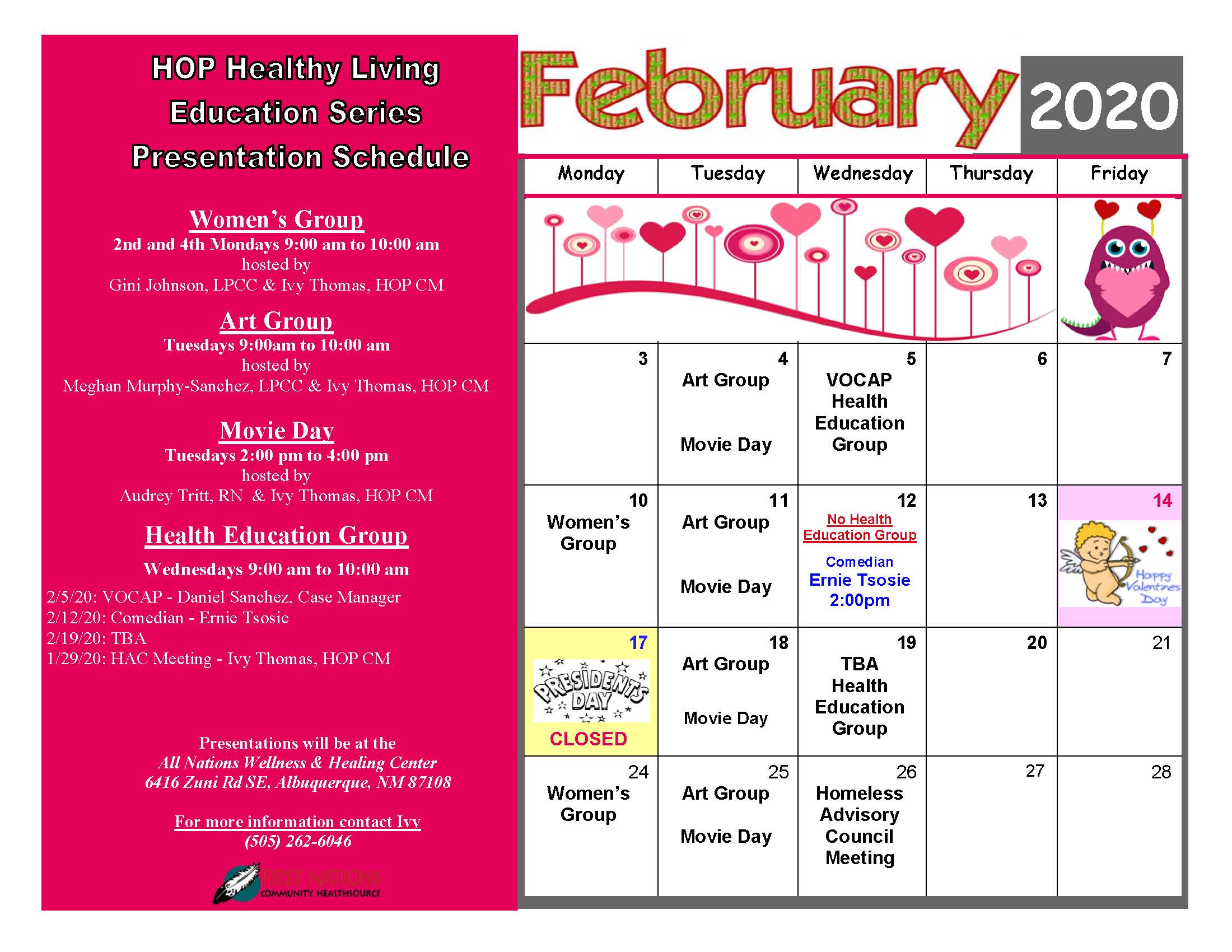 HOP Healthy Living Education Series Presentation Schedule February 2020